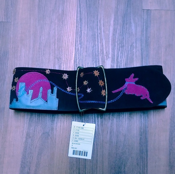Anthropologie Accessories - Suede leather belt cityscape stars dog moon NWT